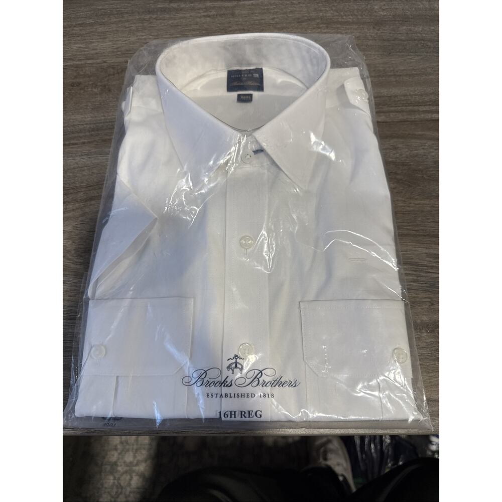 Brooks Brothers Pilot White Shirt 16H Reg Aviator United Airlines